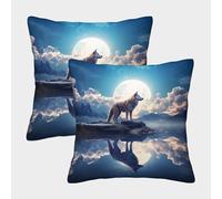 MEFESE 3D Printed Wolves in The Moonlight Throw Pillow Covers Square Cushion Cover Garden Cushion Super Soft Pack of 2 for Patio,Couch, Tent, Balcony And Sofa 40x40cm