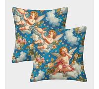 MEFESE Angel Cushion Cover Set of 2 Decorative Machine Washable Pillowcases Square Pillow Cases with Invisible Zipper Cushion Covers for Living Room Sofa Couch Bed Throw Pillow Case 45x45cm