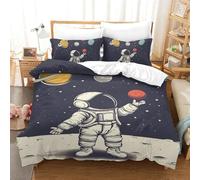 MEFESE Astronaut 3D Printed Quilt Cover 3 Pieces Bedroom Bed Bedding Set Soft Easy Care with Zipper Closure，Pillowcases for Kids Girls Boys Adults Bedroom Single（140x200cm）