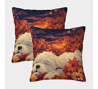 MEFESE Autumn Dog Pattern 3D Printed Pillow Cover Set of 2 Microfiber Cushion Cover for Adults 3D Digital Printing Sofa Bedroom Home Decor Gift 50x50cm