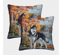 MEFESE Autumn Landscape Dog 3D Printed Pillow Cover Set of 2 Microfiber Cushion Cover Pillowcase 3D Digital Printing for Sofa Bedroom Adults Gift 50x50cm