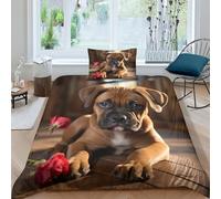 MEFESE Boxer Dog Bedding Comforter Cover Set 2 Piece Soft Brushed Microfiber Printed Duvet Set Reversible Animal Boxer Quilt Cover with Pillowcase Easy Care Duvet Cover Single（135x200cm）