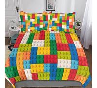 MEFESE Building Blocks Bedding Set 3 Piece Duvet Cover Set with Zipper Closure,3D Printed Bed kids toys Comforter Cover Luxury Quality Reversible Quilt Cover Boys Girls Easy Care Double(200x200cm)
