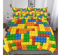 MEFESE Building Blocks Printed Duvet Cover Set 3D Print kids toys Comforter Cover Soft Microfiber Modern Style Quilt Cover Zipper 3 Pieces Set for Girls Boys Children Button Closure Double（200x200cm）