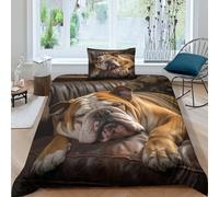 MEFESE Bulldog 3D Bedding Sets Kids Boys Girls 2 Piece Duvet Cover Decorative Soft Microfiber Teen Bulldog Gifts Comforter Cover Luxury Easy Care Quilt Cover with Zipper Closure Single（135x200cm）