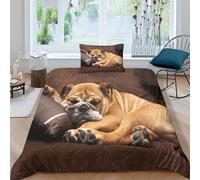 MEFESE Bulldog 3D Printed Comforter Cover Soft Microfiber Bulldog Gifts Quilt Covers Easy Care Duvet Cover Quality Beddin for Kids Adult Teens Bedding Set 2 Pieces Single（135x200cm）