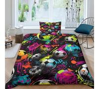MEFESE Cartoon Football Print Duvet Cover Set 3d Pattern Comforter Cover Set Kids Boys Bed Microfiber Bedding Set Quilt Cover with Zipper Closure Single