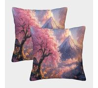 MEFESE Cherry Blossom Mountain 3D Printed Pillow Cover Set of 2 Microfiber Cushion Cover 3D Digital Printing Pillowcase for Adults Sofa Bedroom Decor Easy Care 45x45cm