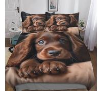 MEFESE Cocker Spaniel Bedding Comforter Cover Set 3 Piece Soft Brushed Microfiber Printed Duvet Set Reversible Hunting Dog Quilt Cover with Pillowcase Easy Care Duvet Cover Double（200x200cm）