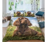 MEFESE Cocker Spaniel Bedding Duvet Cover Set 3 Pieces Soft Brushed Microfibre 3D Printed Duvet Set Reversible Hound Quilt Cover with Pillowcase Easy Care Duvet Cover Double(200x200cm)