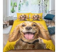 MEFESE Cocker Spaniel Reversible 3 Piece Duvet Cover,3D Bedding Sets,Geometrical Bed Hound Quilt Covers With Pillow Cases for Kids Adult Teens Theme Comforter Cover Easy Care Double(200x200cm)