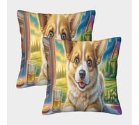 MEFESE Corgi Countryside Scene 3D Printed Pillow Cover Set of 2 Microfiber Cushion Cover for Sofa Bedroom for Adults Easy Care Breathable 50x50cm