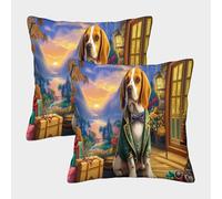 MEFESE Countryside Dog Print 3D Printed Pillow Cover Set of 2 Microfiber Cushion Cover Pillowcase 3D Digital Printing Pillow Cover for Adults Sofa Bedroom Easy Care Durable Decorative 45x45cm