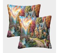 MEFESE Countryside Landscape 3D Printed Pillow Cover Set of 2 Microfiber Cushion Cover Pillowcase 3D Digital Printing for Adults Sofa Bedroom Home Decor 40x40cm