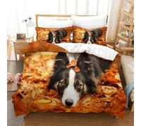 MEFESE Cute Border Collie Puppy 3 Piece Ultra Soft Duvet Cover-Bedding Set,3D Painting Microfiber Polyester Quilt Cover Luxury Quality Reversiblet Comforter Cover with Pillowcase Single(140x200cm)