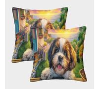 MEFESE Cute Dog Countryside Landscape 3D Printed Pillow Cover Set of 2 Microfiber Cushion Cover Pillowcase for Adults Sofa Bedroom Breathable Durable 45x45cm