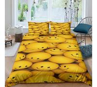 MEFESE Cute Smiley Face Duvet Cover Bedding for Kids Teens Adult,Theme 3D Printed Comforter Quilt Cover,Classical Record Decoration 3 Piece Bed Set with Pillowcases,Colorful King（220x240cm）