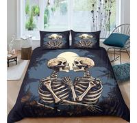 MEFESE Gothic Skeleton Bedding Set 3 Piece Duvet Cover Set with Zipper Closure,3D Printed Bed Couple Skulls Comforter Cover Luxury Quality Reversible Quilt Cover Boys Girls Easy Care King（220x240cm）
