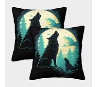 MEFESE Moon Wolf Silhouette 3D Printed Pillow Cover Set of 2 Microfiber Cushion Cover 3D Digital Printing for Sofa Bedroom Adults 40x40cm