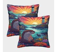 MEFESE Otter Cushion Cover 2 Pack Soft Decorative Machine Washable Pillowcases Square Cushions with Invisible Zipper Cushion Covers for Sofa Car Bed Outdoor Decor Throw Pillow Cases 40x40cm
