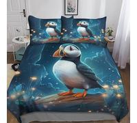 MEFESE Puffin Bedding Comforter Cover Set 3 Piece Soft Brushed Microfiber Printed Duvet Set Reversible Cute Puffin Gift Quilt Cover with Pillowcase Easy Care Duvet Cover Double（200x200cm）
