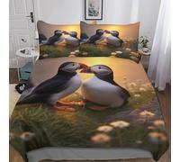 MEFESE Puffin Bedding Comforter Cover Set 3 Piece Soft Brushed Microfiber Printed Duvet Set Reversible Cute Puffin Gift Quilt Cover with Pillowcase Easy Care Duvet Cover Double（200x200cm）