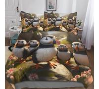 MEFESE Puffin Bedding Set 3 Piece Duvet Cover Set with Zipper Closure,3D Printed Bed Cute Puffin Gift Comforter Cover Luxury Quality Reversible Quilt Cover Boys Girls Easy Care King(220x240cm)