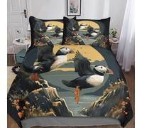 MEFESE Puffin Bedding Set 3 Piece Duvet Cover Set with Zipper Closure,3D Printed Bed Cute Puffin Gift Comforter Cover Luxury Quality Reversible Quilt Cover Boys Girls Easy Care Double（200x200cm）