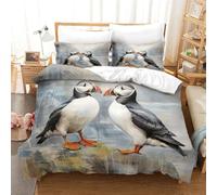 MEFESE Puffin Reversible 3 Piece Duvet Cover,3D Bedding Sets,Geometrical Bed Two Puffins Quilt Covers With Pillow Cases for Kids Adult Teens Theme Comforter Cover Easy Care Super King（260x220cm）