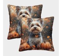MEFESE Pumpkin Dog Print 3D Printed Pillow Cover Set of 2 Microfiber Cushion Cover Pillowcase Autumn Decor for Sofa Bedroom Adults 50x50cm