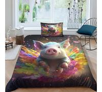MEFESE Rainbow Pig 3D Print Bedding Sets Creative Print Duvet Cover Sets Soft Microfiber 2 Pieces Cute Animal Pig Quilt Cover with Zipper Closure Set for Girls Boys Children Single(135x200cm)