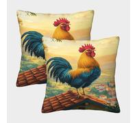 MEFESE Rooster Countryside Style 3D Printed Pillow Cover Set of 2 Microfiber Cushion Cover Pillowcase Soft for Sofa Bedroom 40x40cm