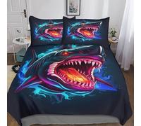 MEFESE Shark 3D Duvet Cover Soft Microfiber Bedding Sets Easy Care Angry Black Shark Quilt Covers With Pillow Case,Comforter Cover for Kids AdultTeens Bedding Set 3 Pieces Double（200x200cm）
