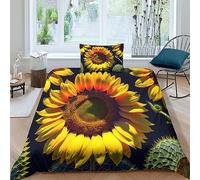 MEFESE Sunflower Reversible 3D Printed Duvet Cover with Zipper Closure for Kids Teens Adults,Soft Microfiber Flower Comforter CoverEasy Care Quilt Cover All Seasons Set Bedding Single（135x200cm）