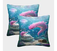 MEFESE Underwater Pink Jellyfish Fish 3D Printed Pillow Cover Set of 2 Microfiber Cushion Cover for Adults Easy Care for Sofa Bedroom 40x40cm