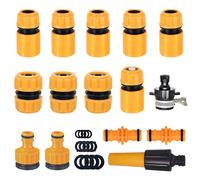 Meff-Mluk 27 PCS 2-in-1 Garden Hose Connector Kit with Nozzle | Quick & Repair Connectors, Waterstop, Double Male Snap, and Tap Fittings 1/2'' & 3/4''