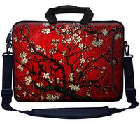 Meffort Inc 17 17.3 inch Neoprene Laptop Bag Sleeve with Extra Side Pocket, Soft Carrying Handle & Removable Shoulder Strap for 16" to 17.3" Size Notebook Computer - Vincent van Gogh Cherry Blossoming