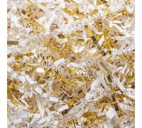 Mefleet 0.5 LB Crinkle Cut Paper Shred Filler White & Gold Crinkle Shredded Paper for Gift Box - Gift Basket Bag Filler - Grass Cushion Stuffing for Easter, Mother's day, Birthday Packaging Wrapping