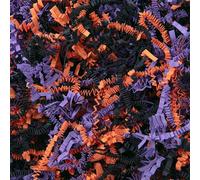 Mefleet 1 LB Halloween Crinkle Cut Paper Shred Filler Orange & Purple & Black Crinkle Shredded Paper for Boo Basket - Gift Box Bag Filler - Grass Cushion Stuffing for Halloween Wrapping