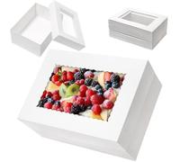 Mefleet 10pcs 14x10x6 Cake Boxes with Window Rectangle Quarter Sheet Bakery Boxes for Pastry Baking Cake, Cupcakes, Donuts, Cookies, Pie Treat Packaging White Large