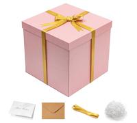 Mefleet Large Gift Box with Lid for Presents 12x12x12 Inches Extra Big Deep Square Pink Boxes 1 Pack for Christmas, Birthday, Valentine's Day, Mother's Day - Contains Crinkle Paper, Ribbon and Card