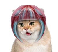 mefocou Pet Wig - Colorful Wig Cat Costume - Breathable Animals Headwear with Flexible Strap for Character Cosplay Stage Performance Parade Festive Show Halloween
