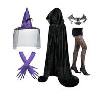 mefocou Women's Witch Costumes,Adult Witch Halloween Costume Set - Gothic Gloves Hat Lace Masque Socks Wedding Steampunk Role Play for Halloween Festival Party Renaissance