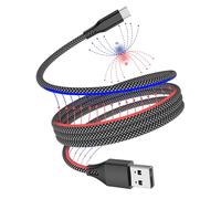Mefold Magnetic USB A to USB C Cable 1M, 3A Fast Charging Braided USB C Charger Cord, Tangle-Free Coiled Type-C Data Cable for Phone 15/16, Galaxy S25/S24, Smartphones, Tablets, Black