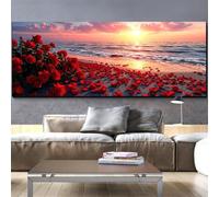 Mefooge 5D Diamond Painting Rose Kits for Adults Sunset Diamond Art Large Full Drill Round Gem Cross Stitch Painting Crystal Art Craft Gifts for Home Wall Decoration 50x150cm L280
