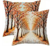 Mefooge Autumn Cushion Covers 60x60cm Decorative Square Throw Pillow Case Tree Waterproof Velvet Set of 2 Outdoor Cushions Double-side Printed Pillows with Invisible Zipper for Living Room Sofa-A8739