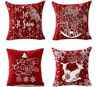 Mefooge Cushion Covers 30x30cm Set of 4 Animal Deer Decorative Throw Pillow Covers Linen Square Cushion Covers Double Sided Cushion Covers for Farmhouse Living Room Sofa Pillow Cases