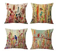 Mefooge Cushion Covers 45x45cm Set of 4 Animal Birds Decorative Throw Pillow Covers Linen Square Cushion Covers Double Sided Cushion Covers for Farmhouse Living Room Sofa Pillow Cases