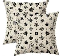 Mefooge Cushion Covers 80x80cm Set of 2 Decorative Square Throw Pillow Case Geometric Pattern Design Black Waterproof Linen Pillowcase Double-side Printed Cushions for Sofa Bed Home Decor B315