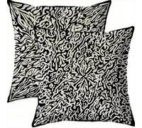 Mefooge Cushion Covers 80x80cm Set of 2 Decorative Square Throw Pillow Case Geometric Pattern Design Black Waterproof Velvet Pillowcase Double-side Printed Cushions for Sofa Bed Home Decor B327